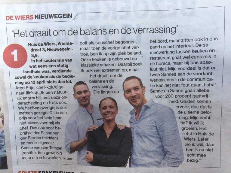 Huis de Wiers is de winnaar van de Gouden Pollepel 2017!